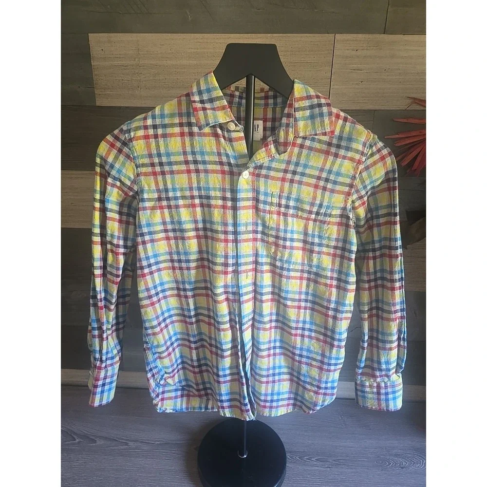 Gap Kids Plaid Button Up‎ Casual Striped Shirt Boys Size 8 REGULAR Preowned
